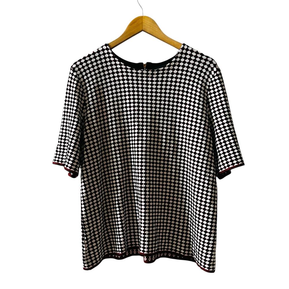 Ann Taylor Gingham Short Sleeve Knit Sweater Top Size XL Red White Black - Picture 1 of 6